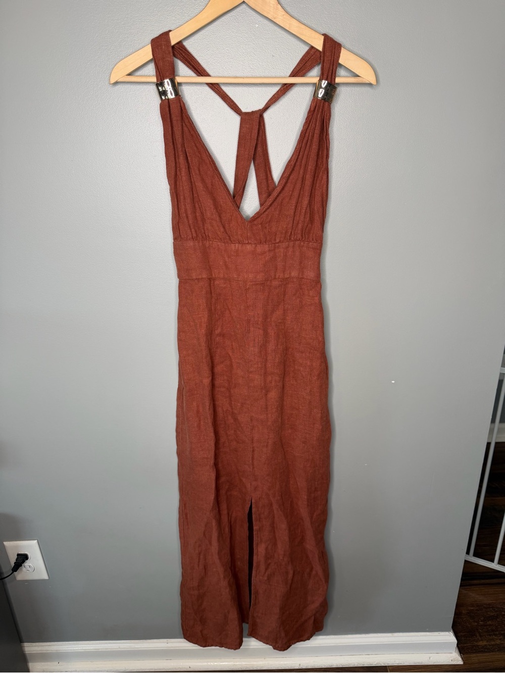 Zara Linen Midi Gold Detail - Picture 5 of 13